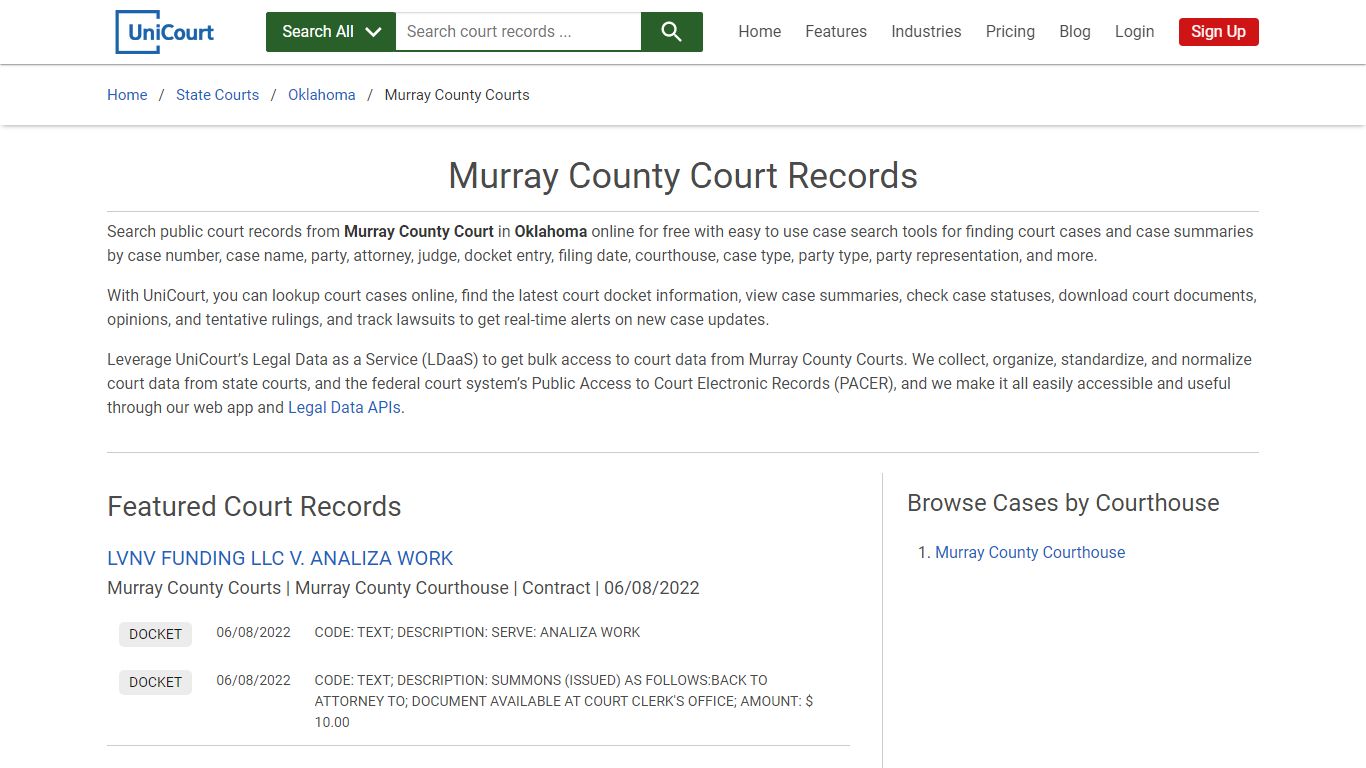 Murray County Court Records | Oklahoma | UniCourt