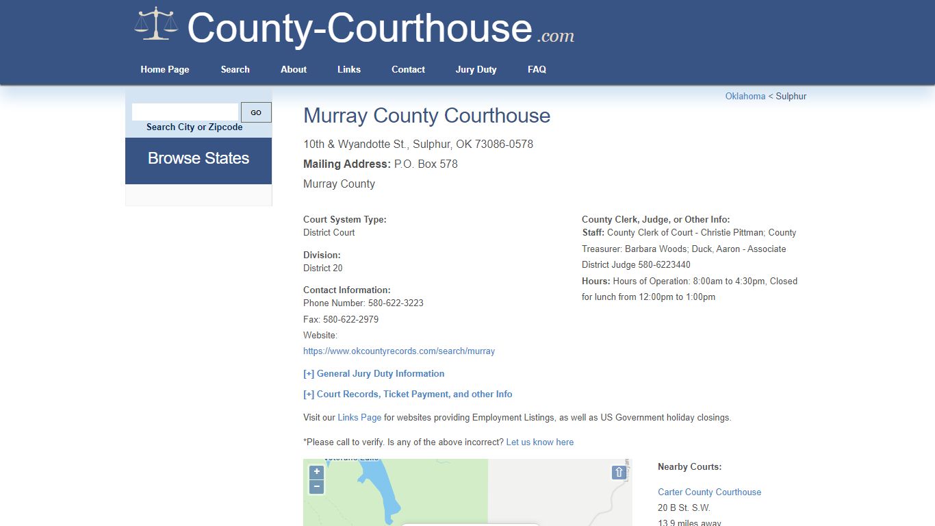 Murray County Courthouse in Sulphur, OK - Court Information